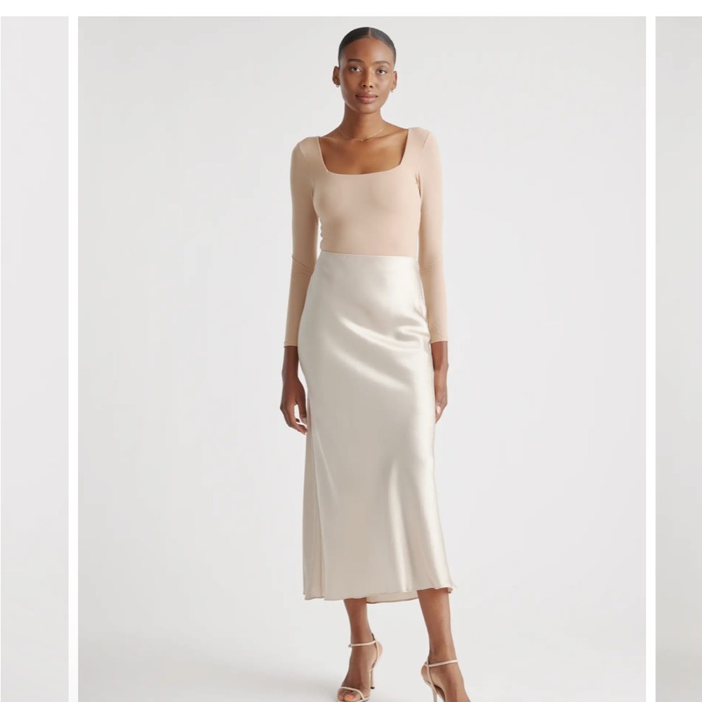 NWT SZ SMALL 100% SILK SKIRT QUINCE CHAMPAGNE COLOR